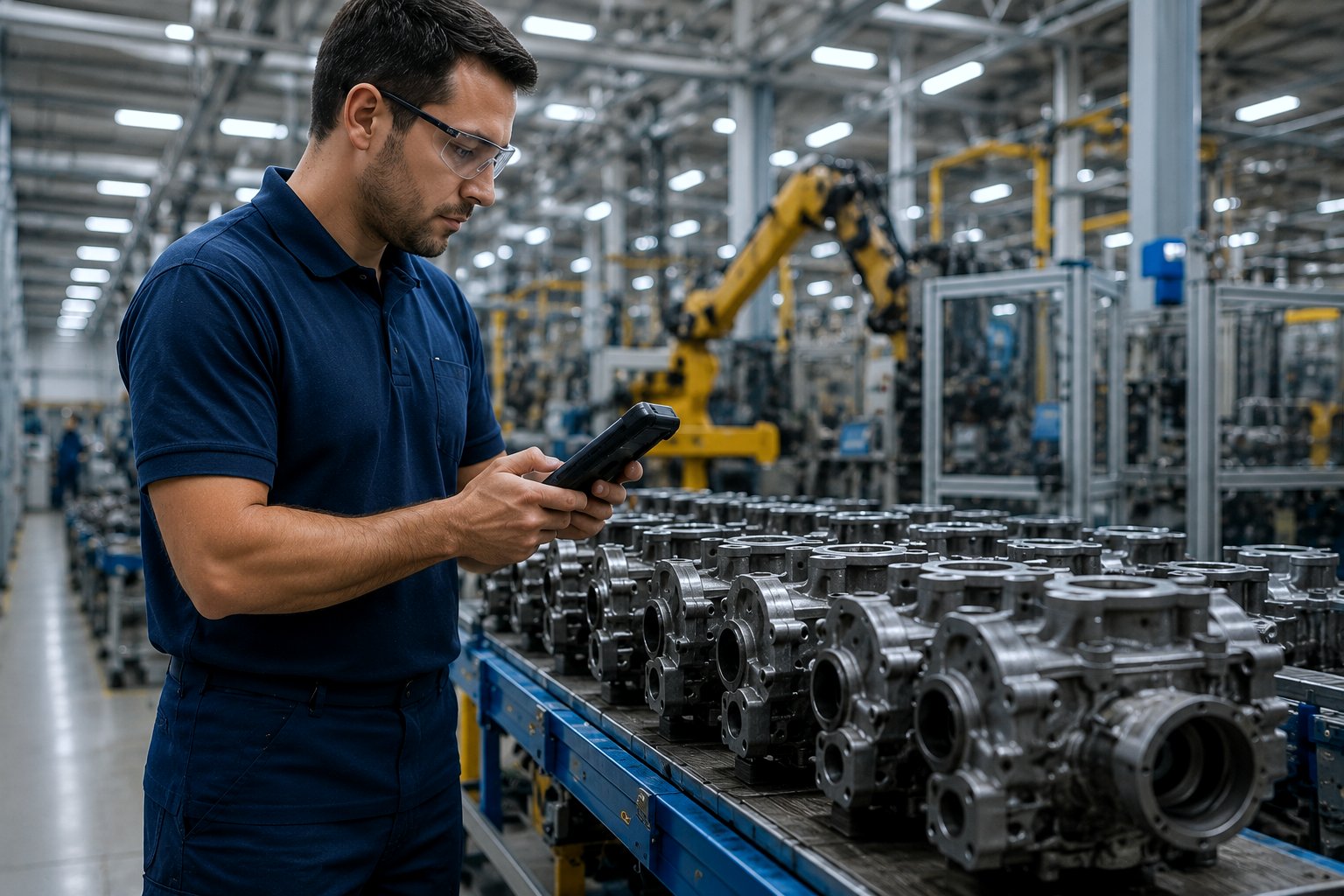 Tablet robusto utilizado em chão de fábrica industrial