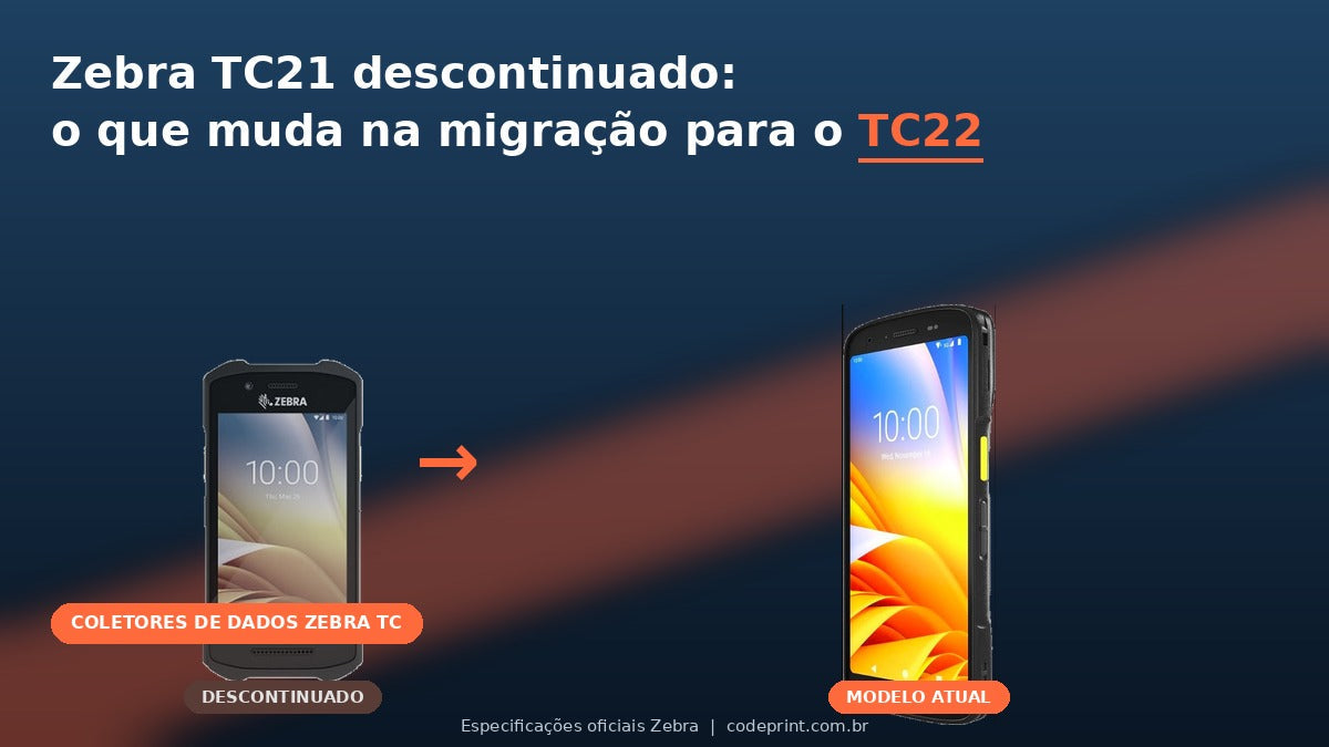 Comparativo Zebra TC21 e TC22: coletor de dados descontinuado e seu substituto, especificações oficiais Zebra | Codeprint