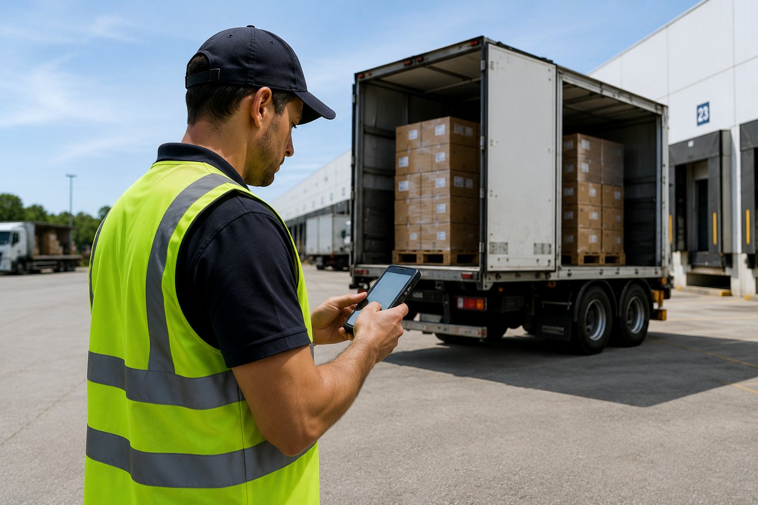 Coletor de dados robusto em uso durante entrega de transporte e última milha